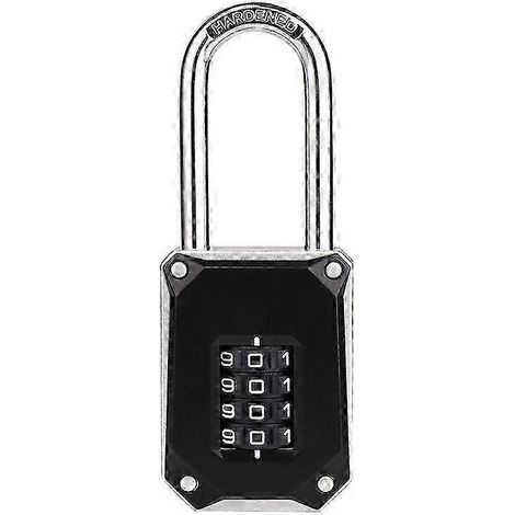 Cadenas à combinaison robuste, cadenas à anse longue, cadenas à 4 chiffres avec grands chiffres blancs et couvercle anti-réinitialisation, cadenas de salle de sport (noir/si) (1/5)