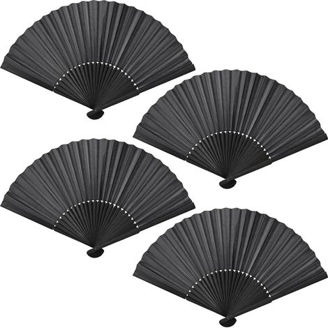4PCS Folding Fan, Bamboo Fan, Classic Black Fan, Small Pocket Folding Fan for Wedding Party Gift Performance Decoration (1/5)
