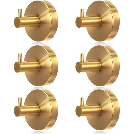 Paquete de 6 ganchos de pared con ventosa de acero inoxidable 304 de alta resistencia (color dorado). (1/5)