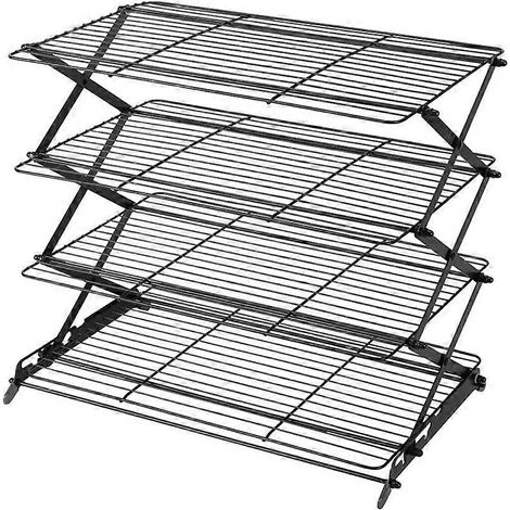 Zusammenklappbares, stapelbares Kühlgestell mit 4 Ebenen zum Braten, Backen und Trocknen von Keksen und anderen kulinarischen Zubereitungen. (1/5)
