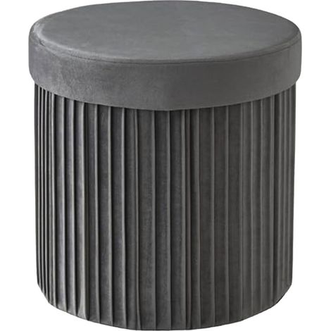 Relaxdays Hocker Samt, Sitzhocker mit Stauraum, gepolstert, faltbar, HxD: 38 x 38 cm, runder Beistellhocker, dunkelgrau