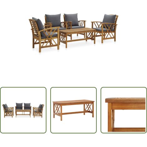 vidaXL Akazienholz - 5-tlg. Garten-Lounge-Set mit Auflagen Massivholz Akazie (1/5)