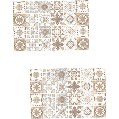 Lot de 24 carreaux adhesifs pvc marron clair stickers muraux decoratifs cuisine salle de bain 10x10cm (1/5)
