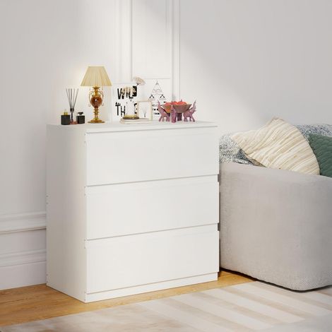 Kommode mit 3 Schubladen, schmal, weiß, MDF, 70x40x75 cm (1/5)