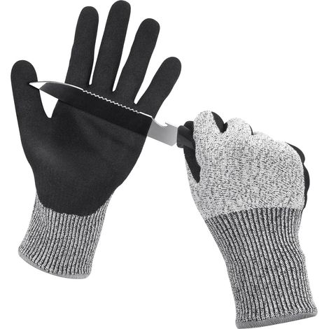 1 Paires Gants de Sécurité pour Travail, Gants de Protection Anti Coupures Niveau 5, Gants de Jardinage Noirs Enduits de Nitrile, pour Travaux Généraux, Jardinage (L) (1/5)