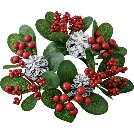 Couronne De Bougies - Couronne Florale Pour Bougies Cylindriques - Décoration De Noël En Plastique Rouge - 22 Cm - 1 Pièce (1/5)