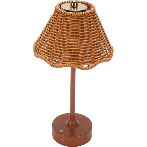 Lampe de table LED vintage en rotin, 3 couleurs, abat-jour en osier sans fil, veilleuse de chevet, luminosité réglable pour décoration de chambre à coucher, marron