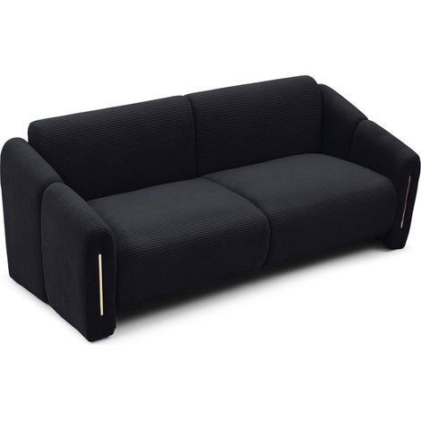 Canapé 3 places en Velours Côtelé "Maxine" 202cm Noir (1/5)