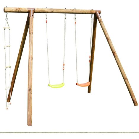 SOULET - Columpio de Madera Infantil con Escalera Arthur 278x189x222 cm - Estructura de Jardín con 2 Columpios Regulables y Escalera de Cuerda - Madera Tratada Resistente - Fácil Montaje (1/5)