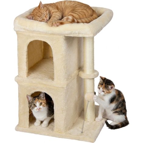 Árbol rascador para gatos con 2 cuevas y cama, color beige, 71 cm. (1/5)