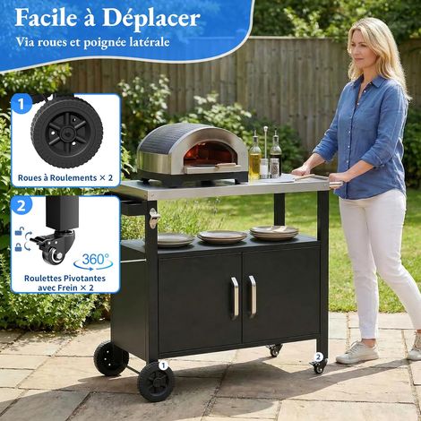 Planchawagen, Grillwagen aus Edelstahl, Grilltisch mit 4 Rädern, 112 x 51 x 82,5 cm (1/5)