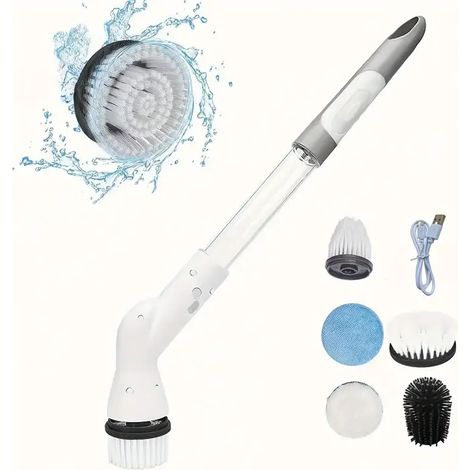 Nettoyeur électrique sans fil avec six brosses interchangeables manche long réglable pour salle de bain cuisine et carrelage (1/5)