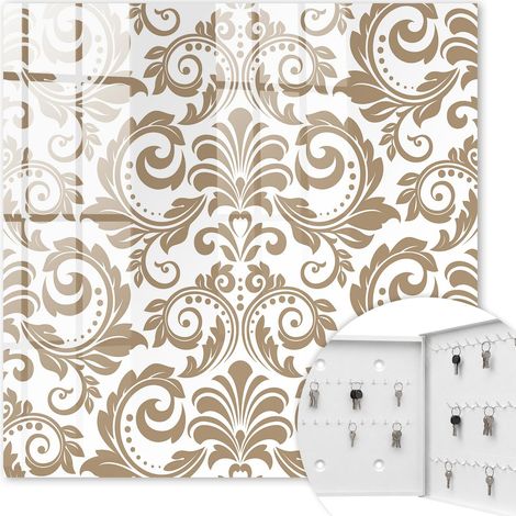 Armoire à clés - (30 cm x 30 cm) - Boîte à clés murale - Coffret de rangement pour clés - Couleur blanche - Ouverture vers la droite - Pour maison et bureau - ornement floral