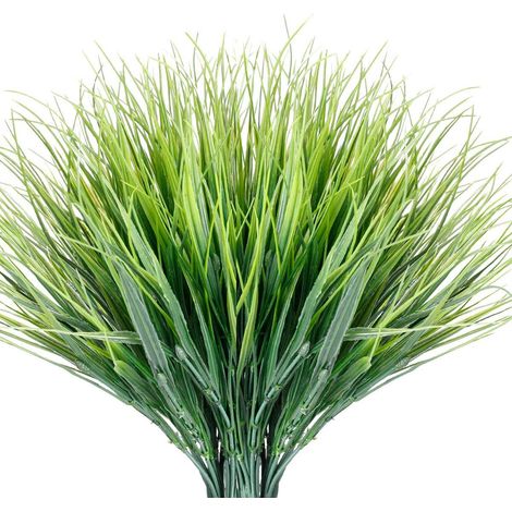 12 bottes de gazon artificiel d'extérieur résistant aux UV, plantes en plastique artificielles inaltérables pour jardin, porche, jardinière, décoration. (1/5)
