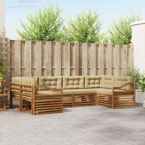 Outdoor-Sofagarnitur 6 pcs Natur und Beige Massivholz Akazie (1/5)