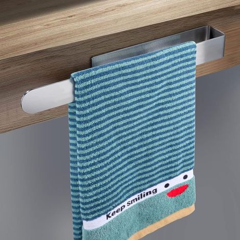 (Silver) 1 Piece No-Drill Towel Rail - 32cm Solid Self-Adhesive Bathroom Towel Holder - Wall-Mounted Towel Rack - No-Drill Towel Holder for Kitchen or Toilet (1/5)