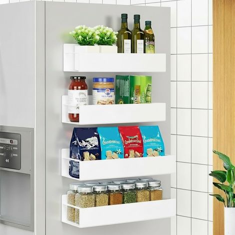4 Pièces Étagère Magnétique, Crochet, Métal, Blanc, Cuisine Frigo (1/5)