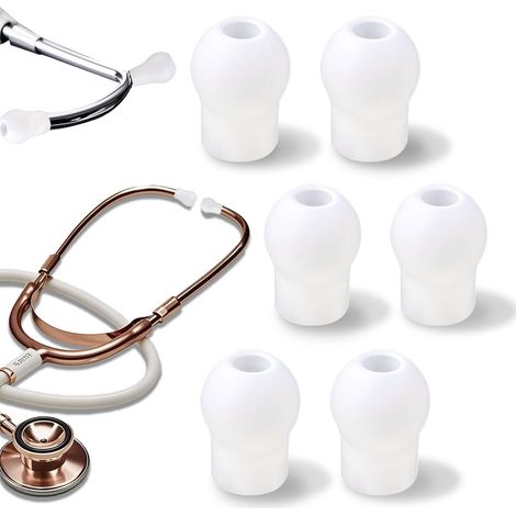 6 Embouts Auriculaires pour Stéthoscope Compatibles avec MDF, Eko et ADC, Confort Réduction Bruit Bouchons Oreille Silicone Stéthoscope Embouts Auriculaires Rechange pour Infirmières (Blanc) (1/5)