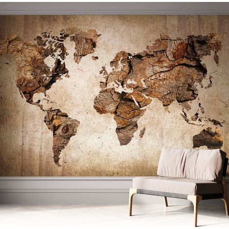 Carta da parati autoadesiva - fotomurale - decorazione parete - stile elegante - decorazione casa - Mappa in legno 312x219 cm (1/5)