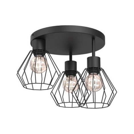 Plafonnier loft rond noir Parkla 3 cages E27 Luminex