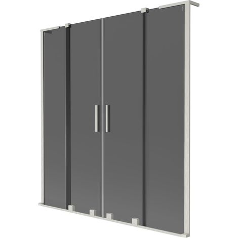 Mexen Velar L Duo paravento per vasca da bagno a 2 ante scorrevole 140 x 150 cm, grafite, nichel spazzolato - 896-140-003-42-97 (1/2)