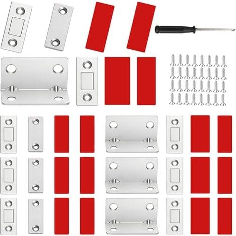 8 Pièces Aimant Porte Placard Puissant, Ultra Mince Loqueteaux Magnétiques Adhesif, de avec Vis, Meuble Fermeture Magnétique pour Tiroir, Armoire, Coulissant - (1/5)