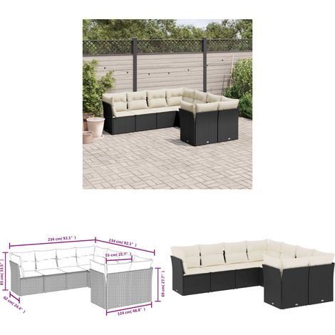 8-tlg. Garten-Sofagarnitur mit Kissen Schwarz Poly Rattan - Gartensofas - Outdoor Möbel - Gartenmöbel Set - Rattan Sofa - Lounge Set - Home & Living (1/3)