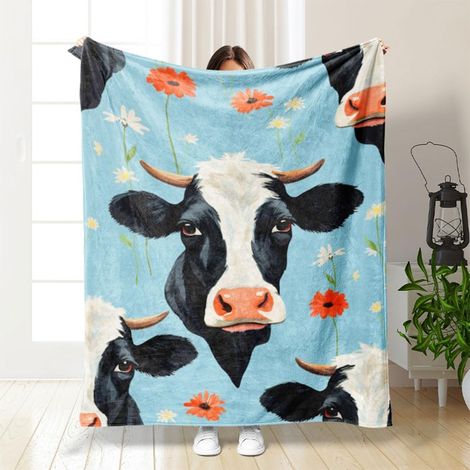 3D Printed Animal Blanket, Soft and Comfortable Fleece Throw, Super Soft Warm Fleece Blanket, Soft and Fluffy for Sofa, Bed and Couch (Cow, 130x150cm) (1/5)