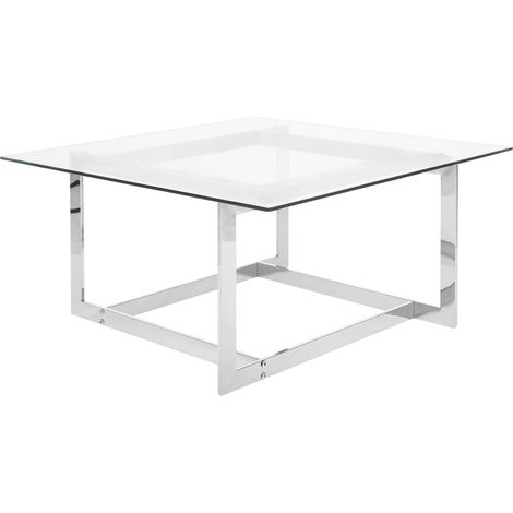 Mesa de centro con marco de metal plateado y tablero cuadrado de vidrio Crystal