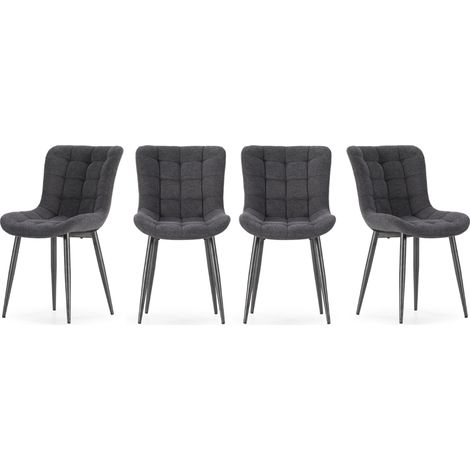 Set di 4 sedie in tessuto trapuntato con gambe in metallo, H 85 cm - MAË