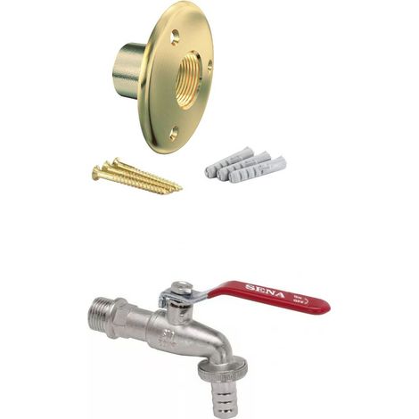 Arcanaute – Robinet d'arrosage 1/4 de tour mâle 1/2'' (15/21) – Applique laiton brut pour fixation – Système à boisseau sphérique PN30 (1/4)