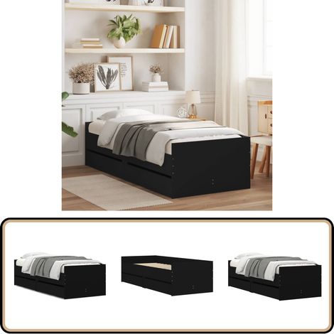 Bett mit Schubladen Schwarz 75x190 cm - Bettsofa - Schlafzimmermöbel - Doppelbett - Einzelbett - Boxspringbetten