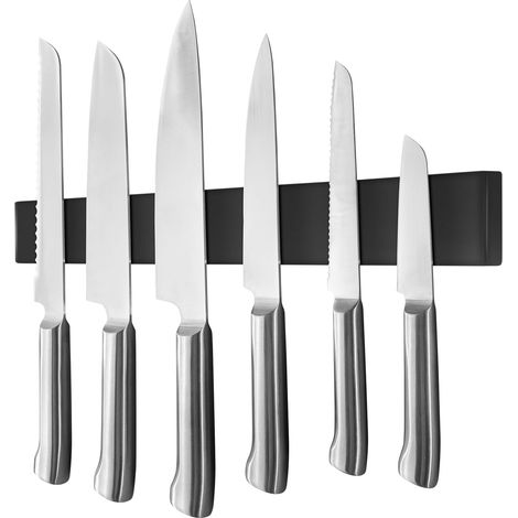 Barre Magnétique en Acier Inoxydable pour Couteaux 40cm avec Aimant Extra Fort, Noir, Autocollant
