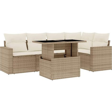Set Divano da Giardino 6 pz con Cuscini Beige in Polyrattan vidaXL (1/5)