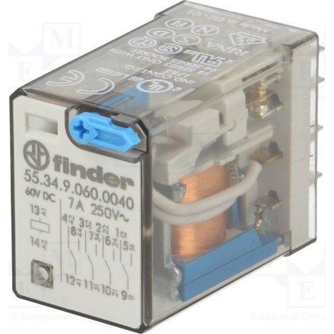 Rele 60vdc 4ctos. Pulsador De Pruebas 7a/250vac Finder 55.34.9.060.0040