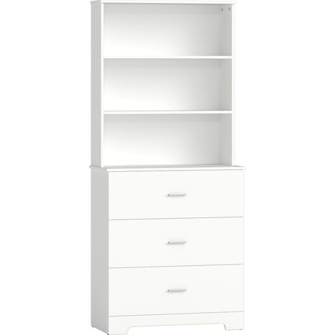 Libreria a Muro 79x39,5x182,2 cm con 3 Ripiani Aperti e 3 Cassetti in Legno Bianco (1/5)