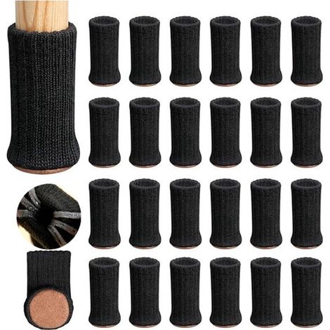 Lot de 24 chaussettes de chaise élastiques, protections pour pieds de chaise et meubles, patins de protection du sol, noir (1/5)