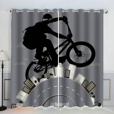 Rideaux Moto Gris Rideau Occultant Chambre Fille Garcon Rideaux Chambre Ado Isolation Thermique et Réduction du Bruit Rideau (200x200 cm) - 200L X 200H cm (2 Panneaux) (1/5)