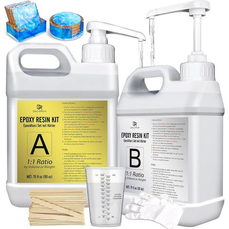 Epoxy Résine Transparente Sans Bulles - 4.4L / 5kg avec Pompe pour Art, Bijoux, Revêtement, Coaster, Bois (1/5)