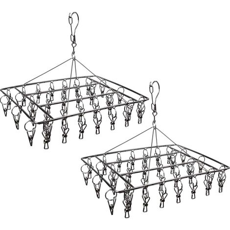 Égouttoir à Chaussettes en Acier Inoxydable avec 36 Clips de Suspension à Linge Durable avec Crochet pivotant à 360 ° et Crochet Coupe-Vent pour Chaussettes,Soutien-Gorge, sous-vêtements, (Lot de 2)-F (1/5)