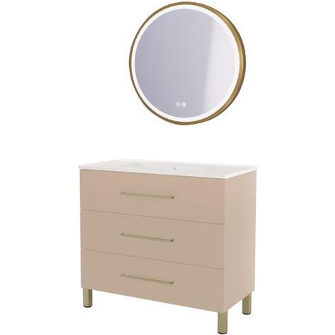ONDEE ZEN - Meuble à poser MONACO - Dim 90cm - Satin - Mir ALEXINE - Poignées Dorées (1/3)