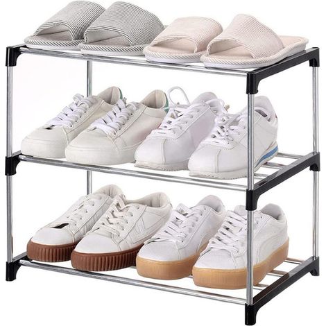 Étagère à chaussures de 3 niveaux, étagère de rangement, armoire étagères à chaussures empilable, 6 paires de chaussures, gain de place (1/5)