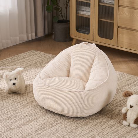 Canapé poire enfant ergonomique en velours côtelé beige, assise douce pour lecture, jeux et détente à la maison