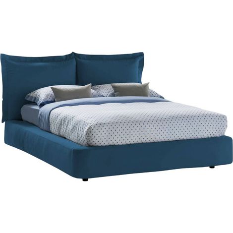 Talamo Italia Letto matrimoniale Cornelia, Letto contenitore con rivestimento in tessuto, 100% Made in Italy, Apertura frontale, adatto per materasso 160x190 cm, Blu, con imballo rinforzato