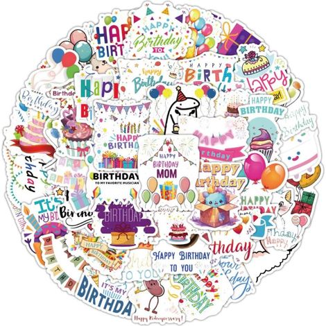 Sticker - 50 Pièces Autocollants Anniversaire Vinyle Imperméable - Pour Livres d'Or Cartes de Vœux et Décorations de Fête (1/5)