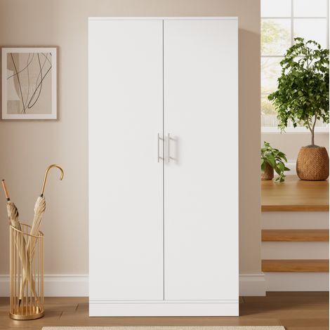 Zapatero alto blanco con estantes ajustables y organizadores en puertas 80x40x160 cm OKWISH (1/5)