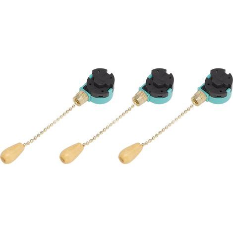 Interrupteur à tirette pour plafonnier (lot de 3), 3 vitesses, 4 fils, compatible avec ventilateurs de plafond, lampes et appliques murales (couleur or). (1/5)