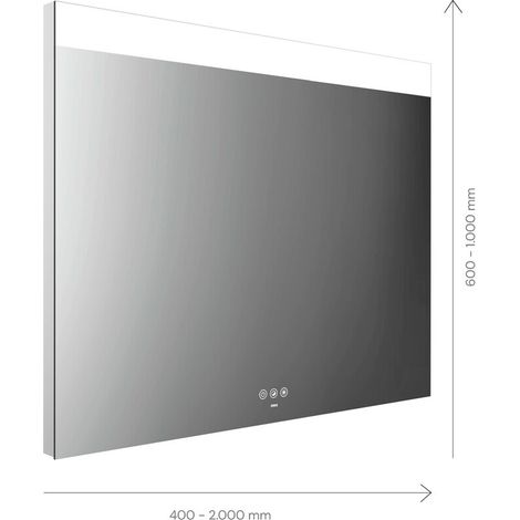 Espejo con luz LED emco MI 250+, amplio corte de luz en la parte