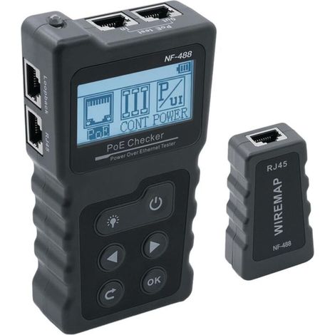 Testeur de Réseau RJ45 avec Testeur de Câble LCD, Testeur de tension Testeur pour test POE, Instrument de Mesure de Réseau Testeur de Puissance de Ligne (1/5)