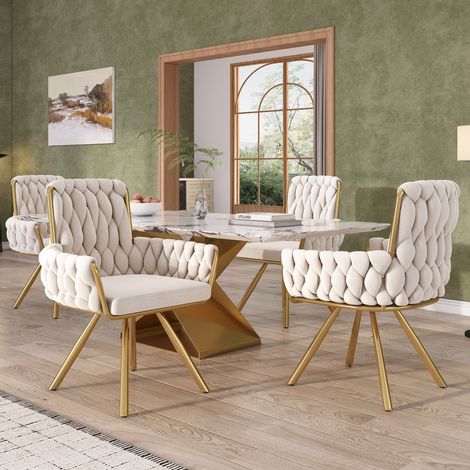 Chaise de salle à manger pivotante 360°, lot de 4, velours beige DESVIAE (1/5)